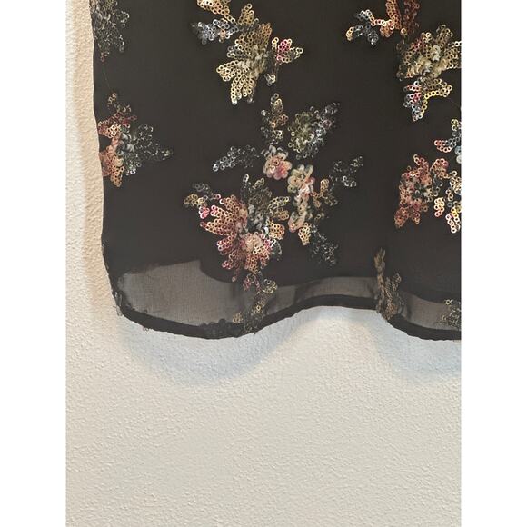 VTG Banana Republic Cami M Black Sequin Floral Y2K 90s Fairy Goth Whimsigoth - Picture 3 of 12